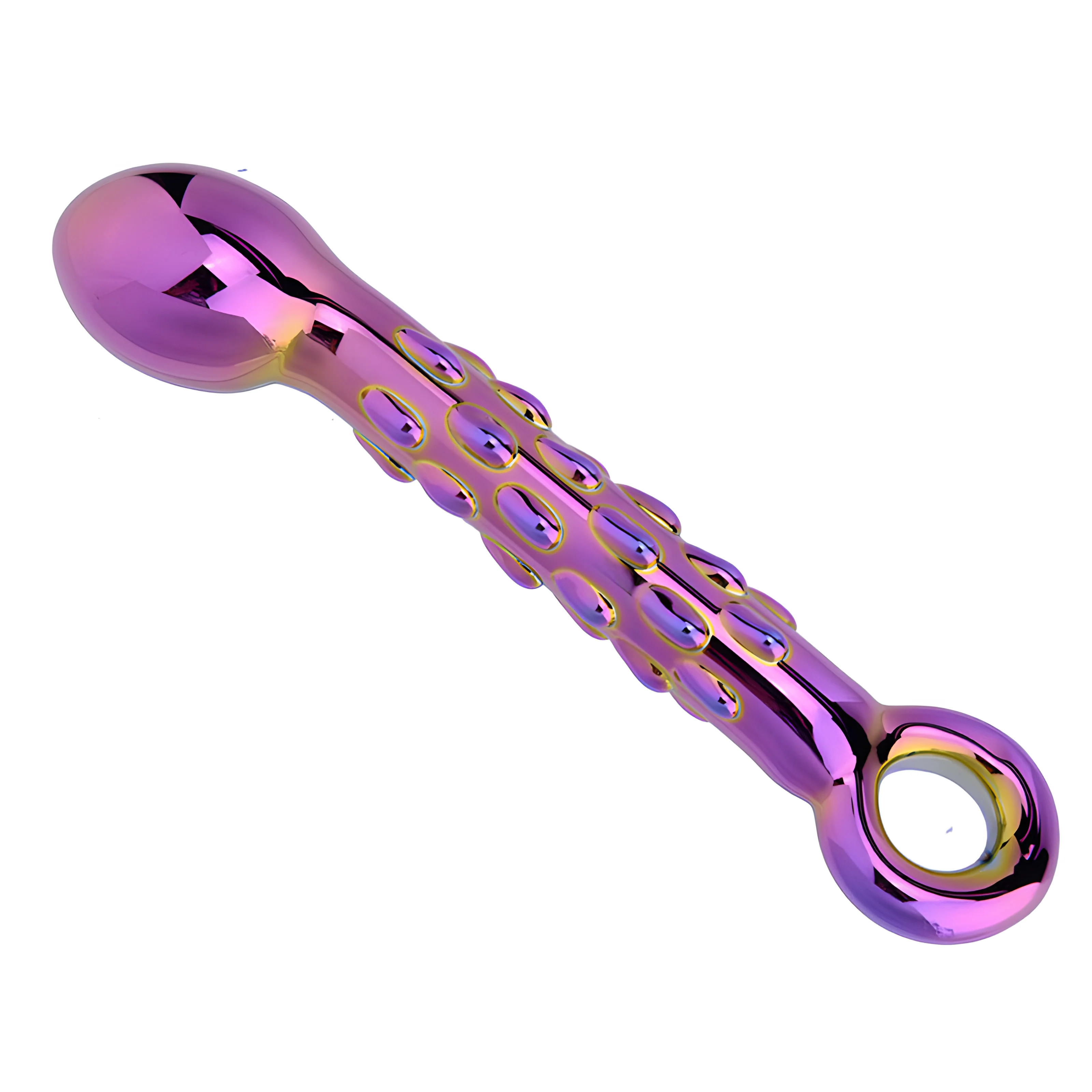 Rainbow Galaxy Glass Prostate Pull Plug & Nubby G-Spot Wand - Image 4