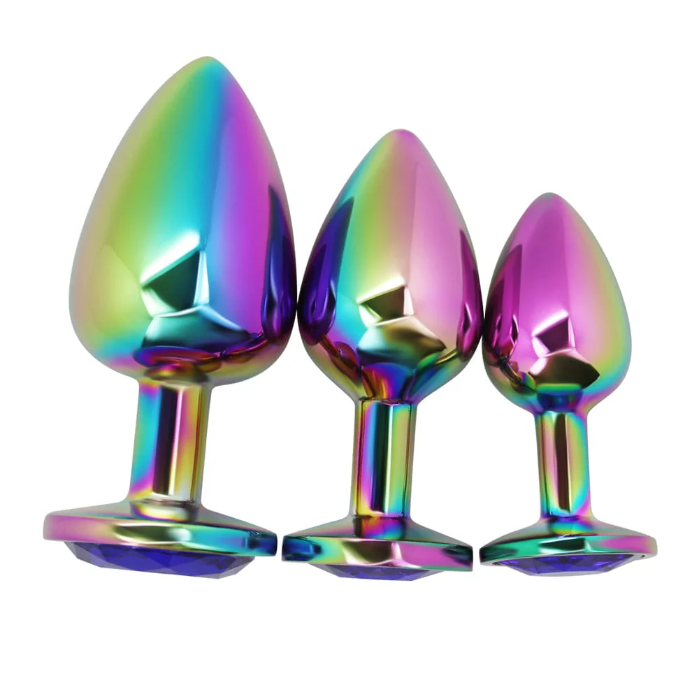 Rainbow Metal Anal Plug With Jewel - Image 5